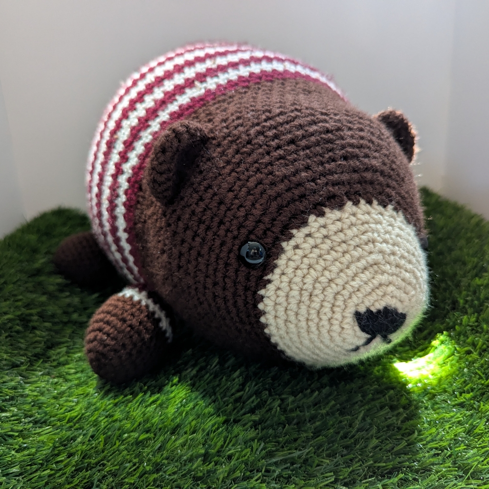 Crocheted Brown and White Bear Plush